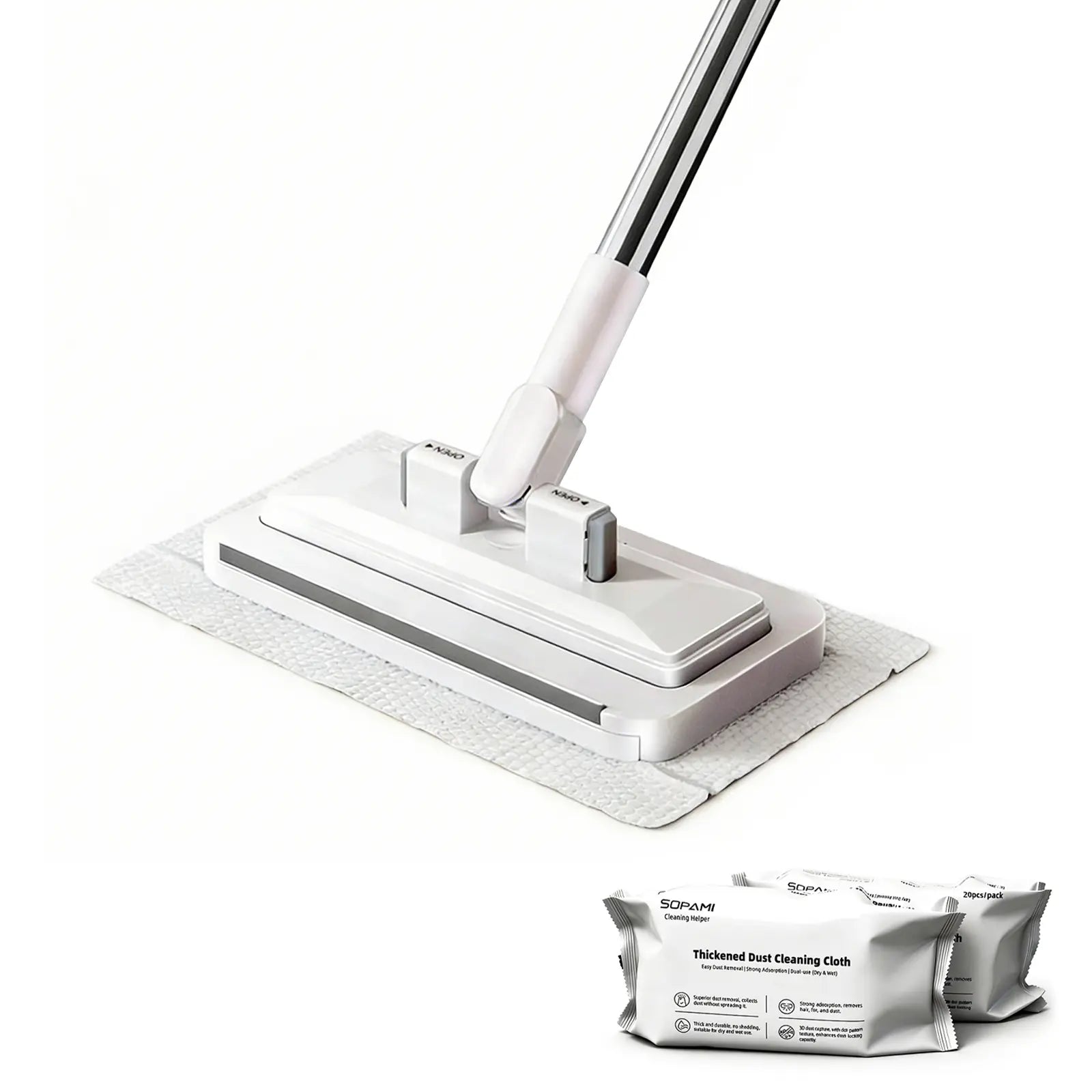 SOPAMI Disposable Mop, Hands-Free Floor Mop with Clamp, Dry Wet Use Dust Mop for Hardwood & Tile