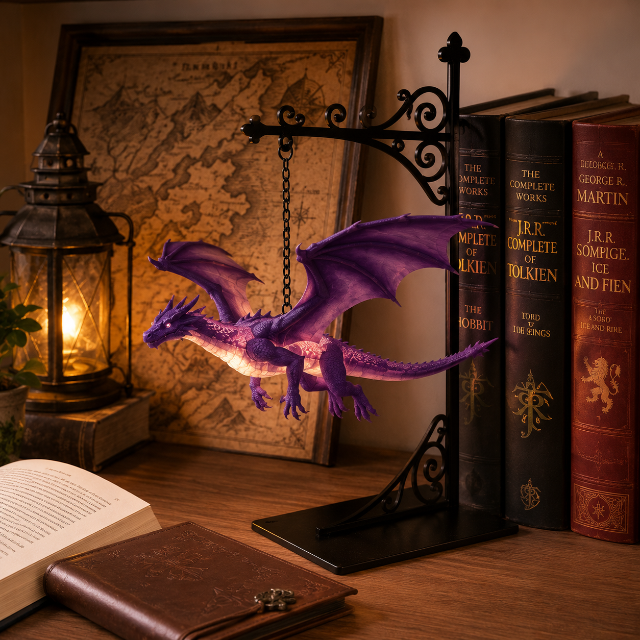 Dragon Bookshelf Lamp, Fantasy Hanging Dragon Light for Bookcase, Warm LED Nightlight, Vintage Decorative Book Shelf Light, Unique Gift for Book Lovers and Dragon Fans, Home Library Desk Decor