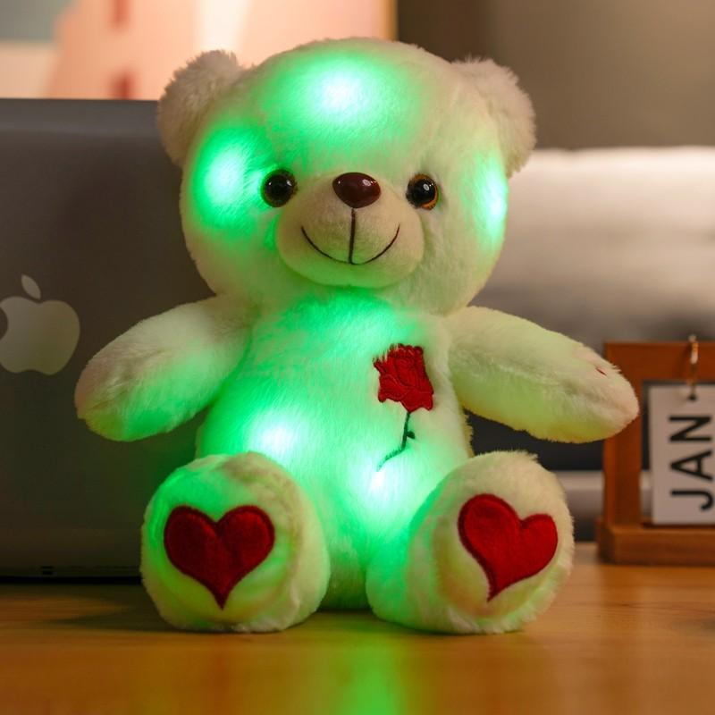 LED Light-Up Teddy Bear - Glow-in-the-Dark Plush with Heart & Rose
