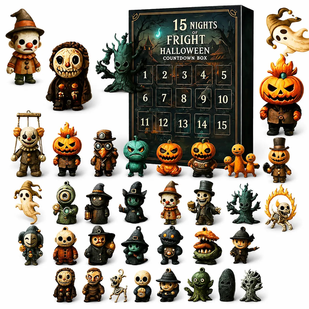 2026 Halloween Countdown Advent Calendar, 15-Day or 31-Day “Nights of Fright” Blind Bag Surprise Gift Box with Collectible Mini Figures & Charms