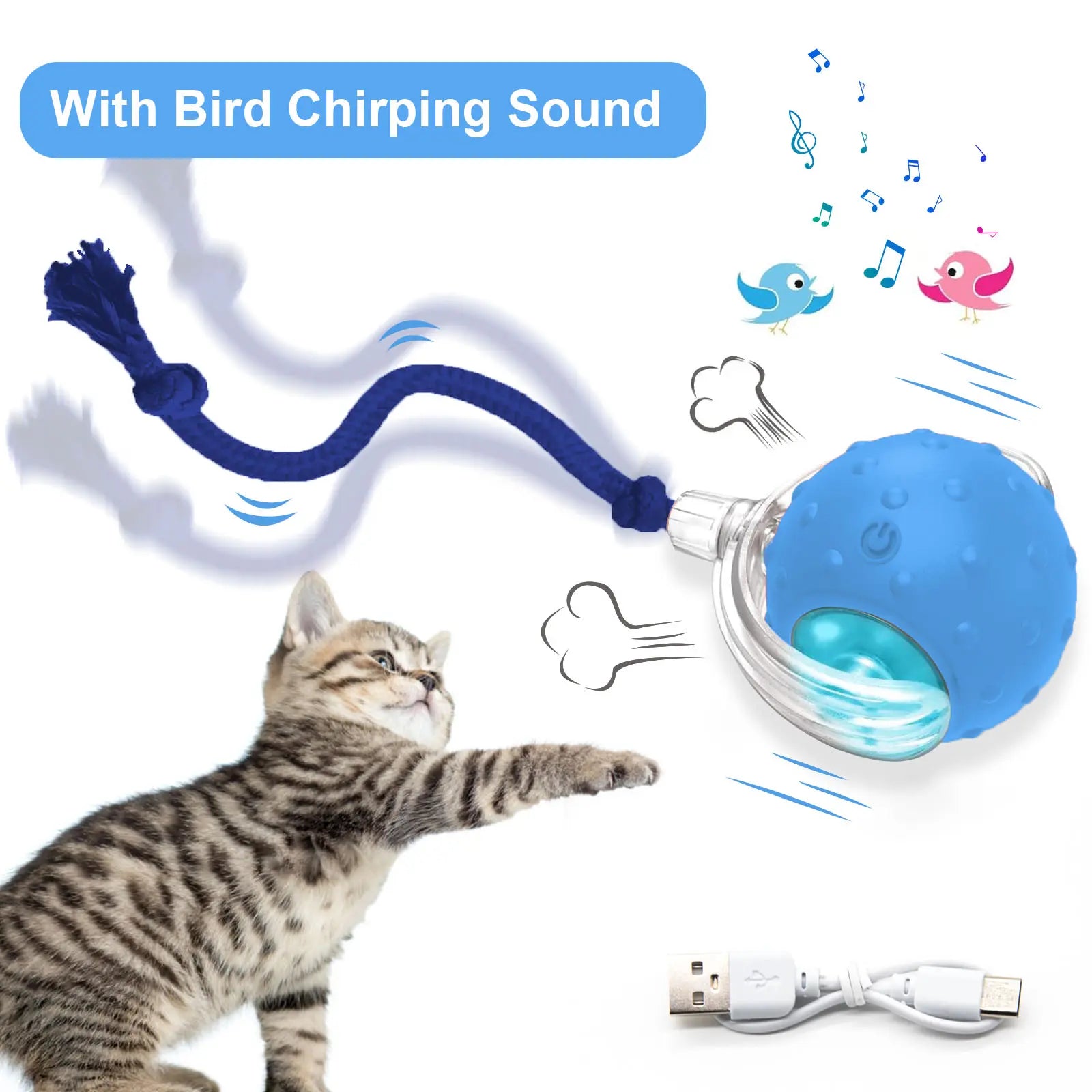 Interactive Cat Ball Toy | Bird Chirping & Motion Activated Rug Kicker