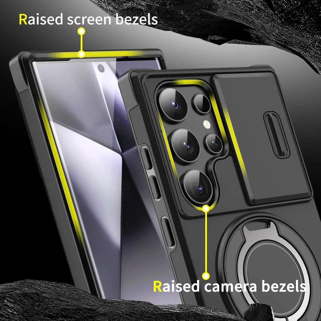 OREKROY Shockproof Magnetic Case with Slide Camera Lens Protector For Samsung Galaxy