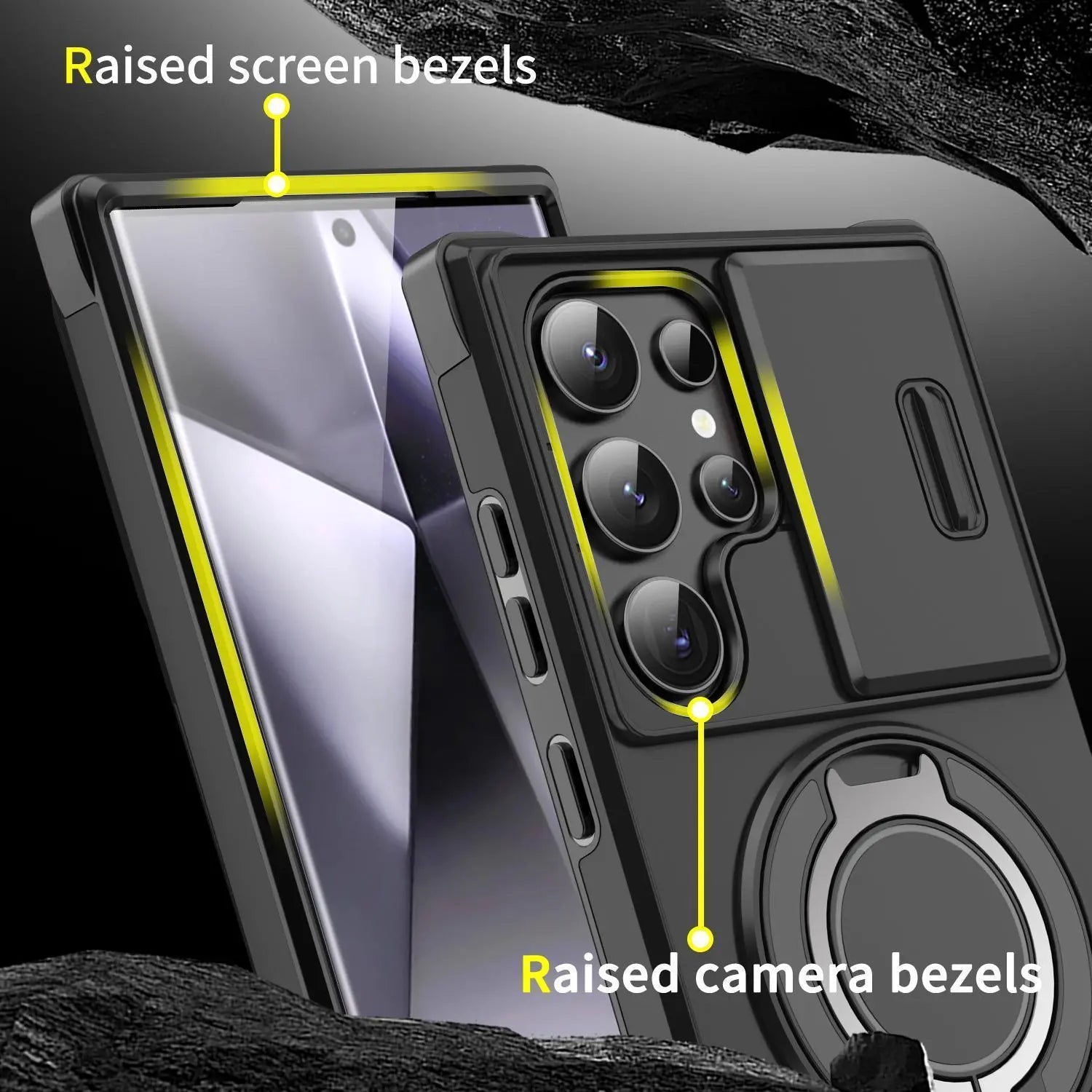 OREKROY Shockproof Magnetic Case with Slide Camera Lens Protector For Samsung Galaxy