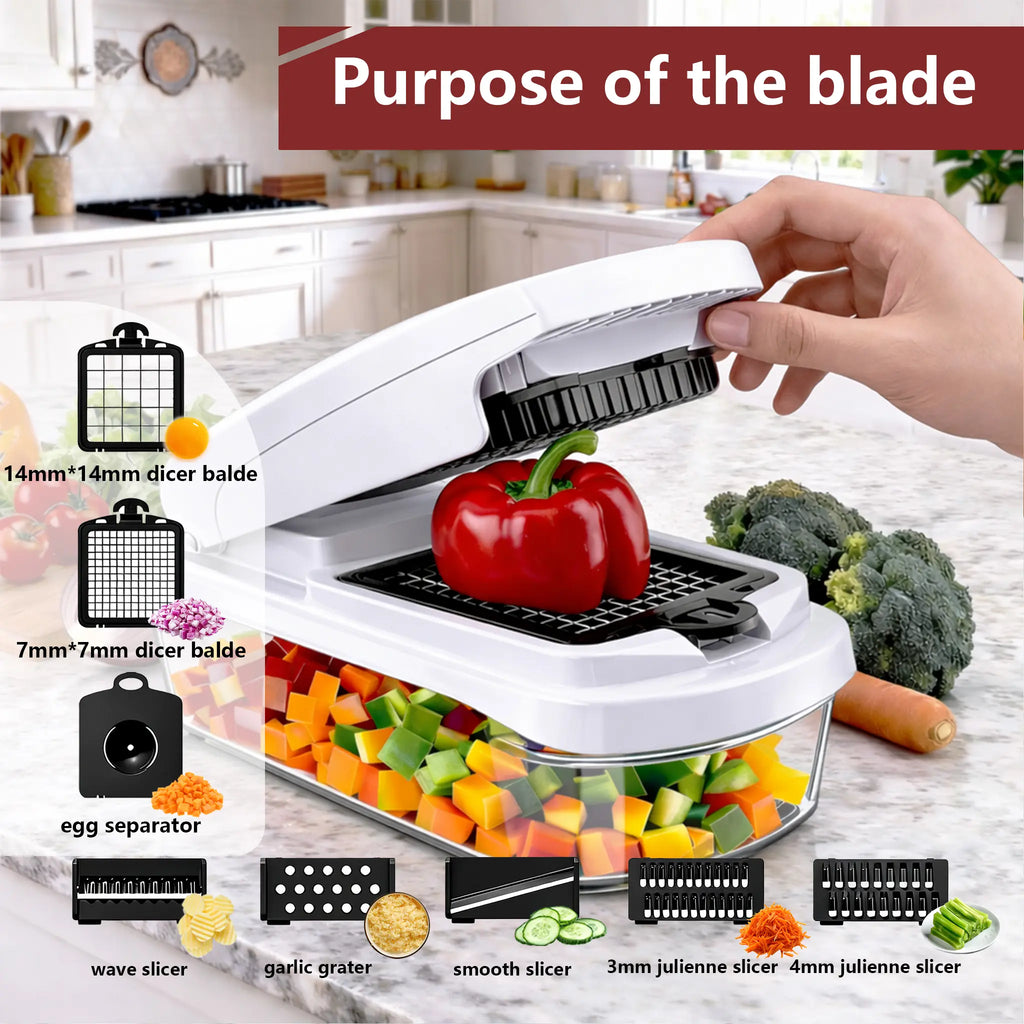 Snofrid Vegetable Chopper,15-in-1 Multifunctional Food Chopper,Professional Onion Chopper with 8 Blades