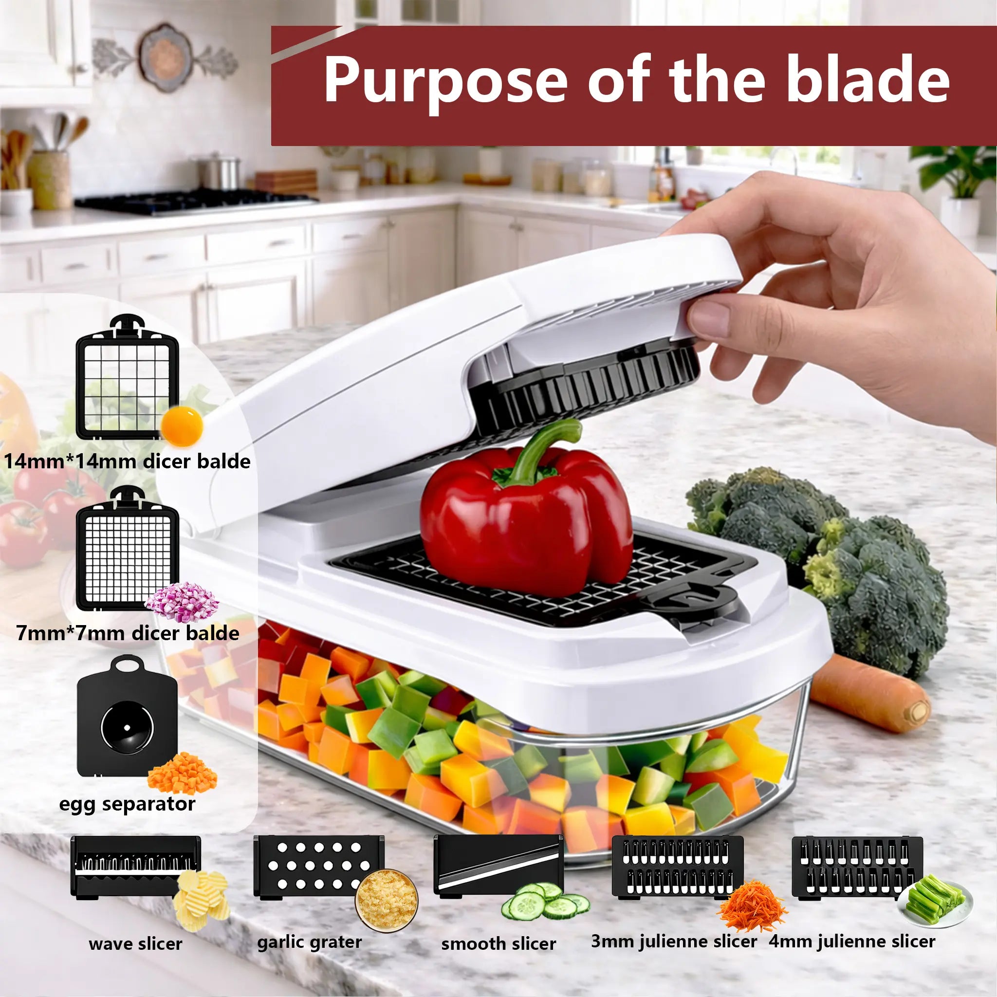 Snofrid Vegetable Chopper,15-in-1 Multifunctional Food Chopper,Professional Onion Chopper with 8 Blades