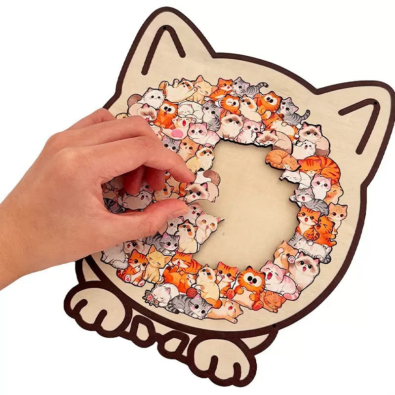 Cat-Shaped Wooden Jigsaw Puzzle for Adults, Morandi Color Animal Puzzle, Creative Cat Puzzle for Home Decor and Gifts
