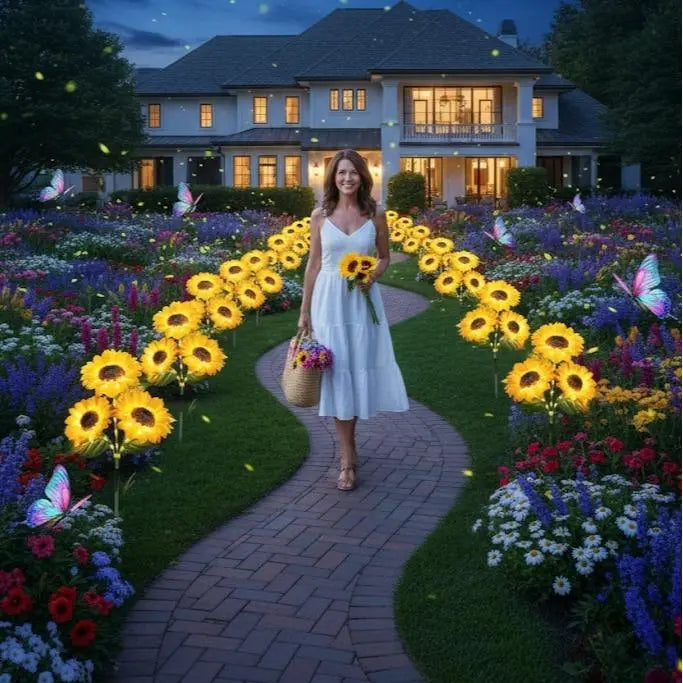 2/4/8pcs Solar LED Sunflower Garden Lights Realistic