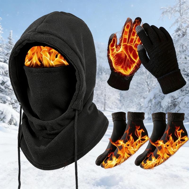 Unisex 2/3/4-Piece Winter Outdoor Set with Full Face Cover, Gloves & Thermal Socks, Warm Windproof Gear for Skiing, Cycling, Snowboarding & Cold Weather