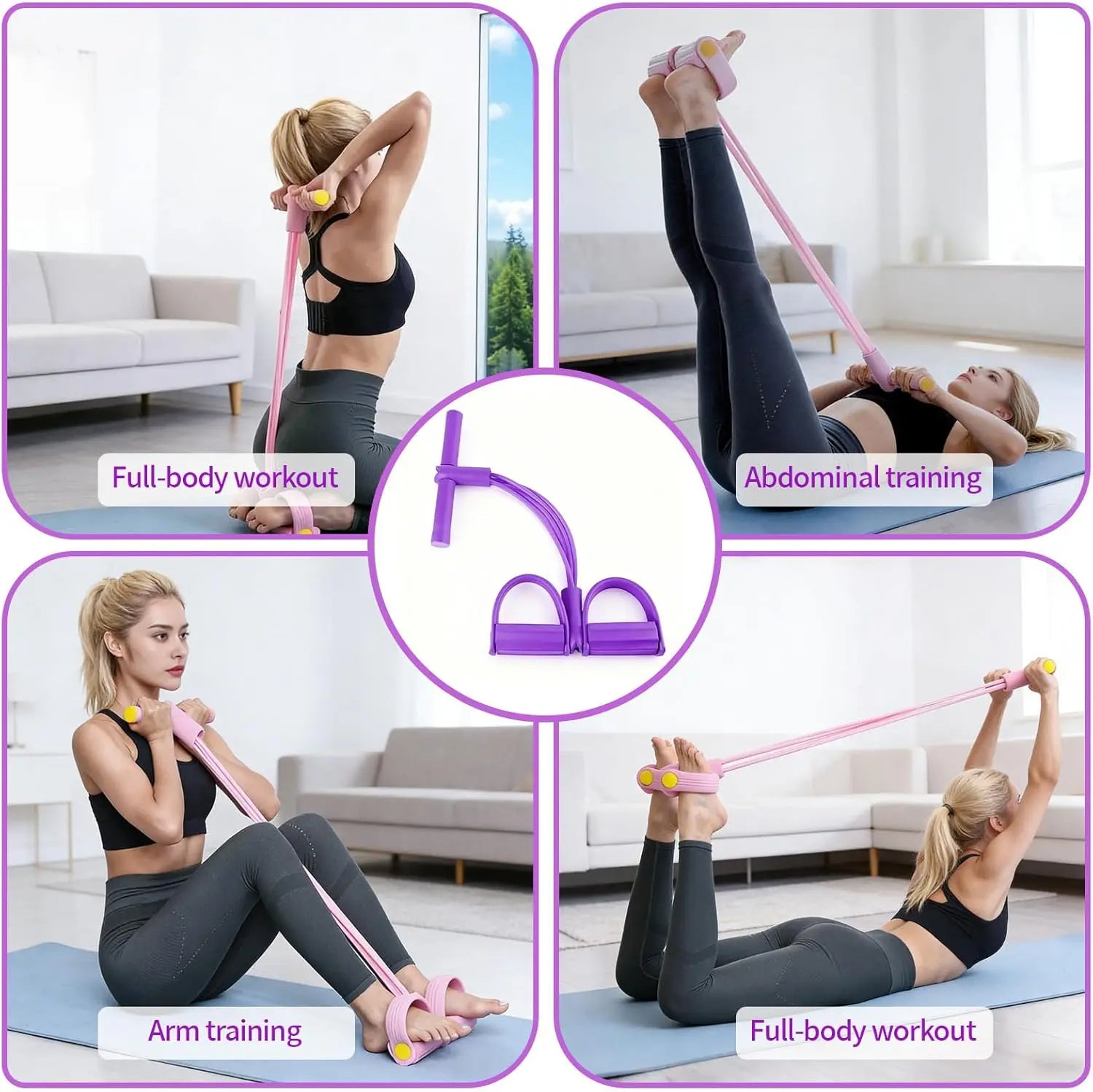 4-Tube Resistance Band Pedal - Elastic Pull Rope for Workout, Stretching & Home Fitness