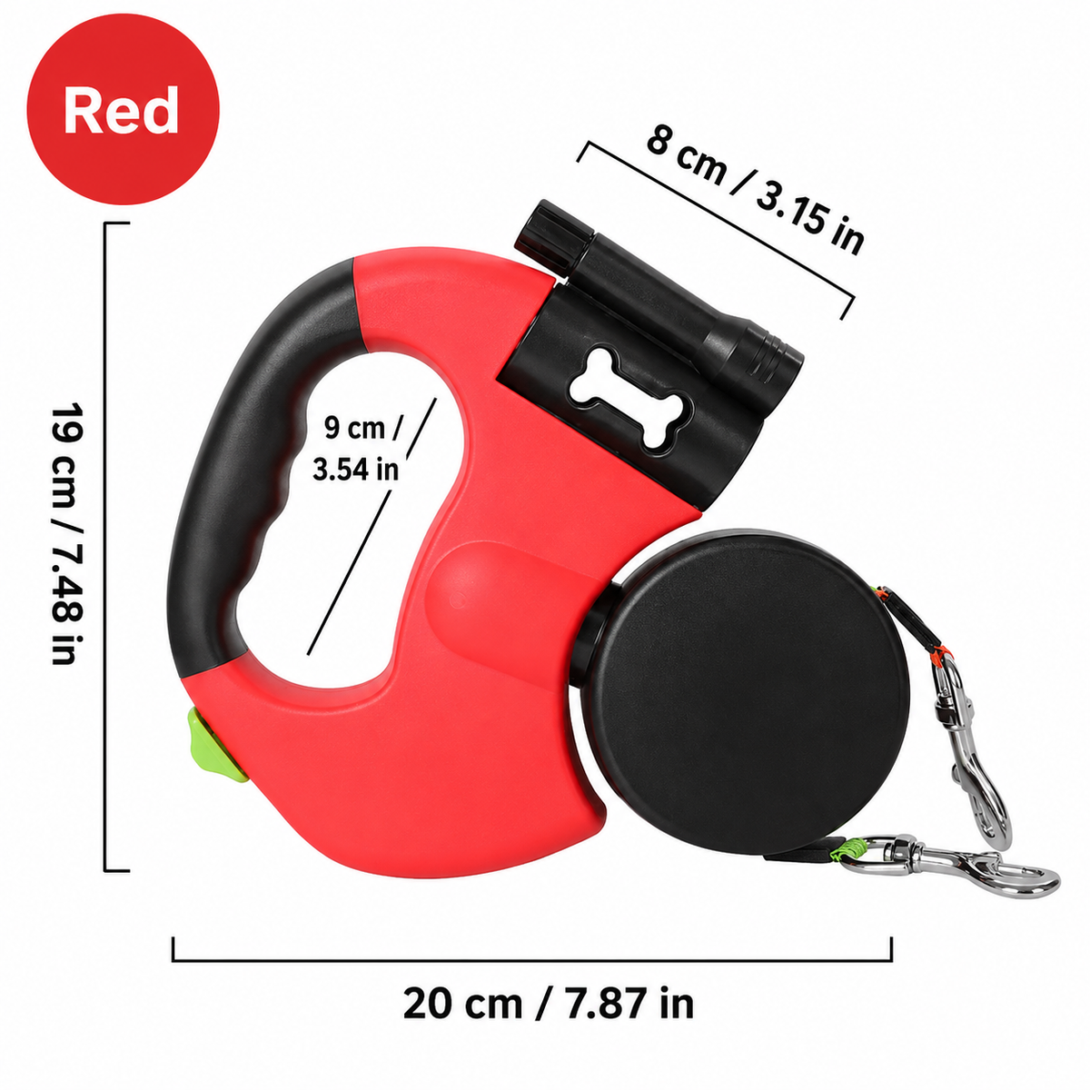 Dual Retractable Dog Leash for Two Dogs, 2 × 10 ft / 3 m Leads, 360° Anti-Tangle, One-Hand Brake with LED Flashlight