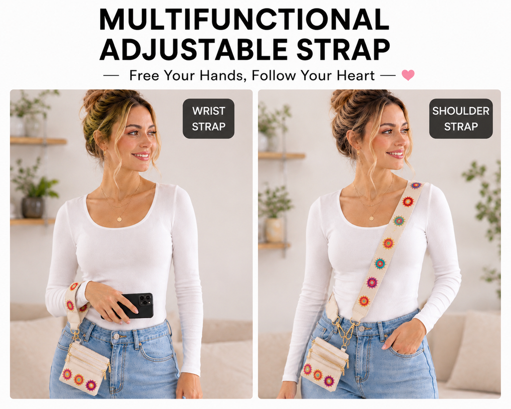 Adjustable Phone Shoulder Strap with Detachable Pouch for Hands-Free Carry