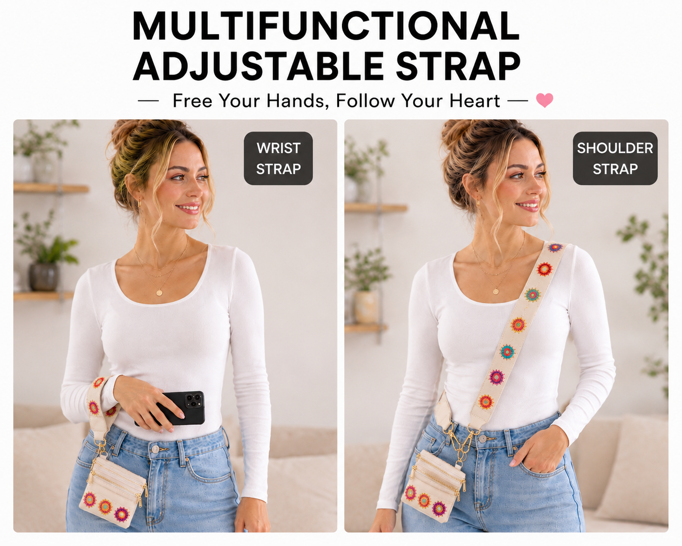 Adjustable Phone Shoulder Strap with Detachable Pouch for Hands-Free Carry
