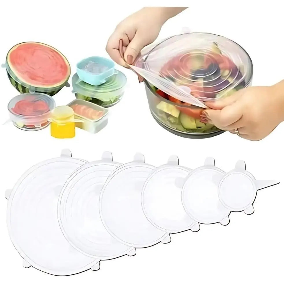 A set of 6PCS Generic Silicone Lid Set, Silicon lids for containers, Silicon Stretchable lids, Silicone lids and Cover - Blue