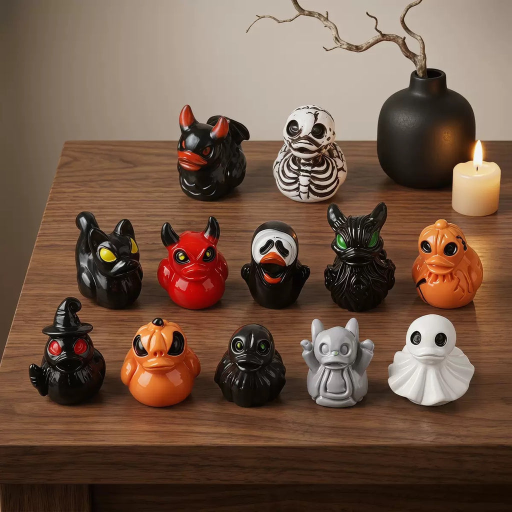 Halloween Mini Duck Figurines, Devil Ghost Skull Assorted Desktop Ornaments, Spooky Party Favors