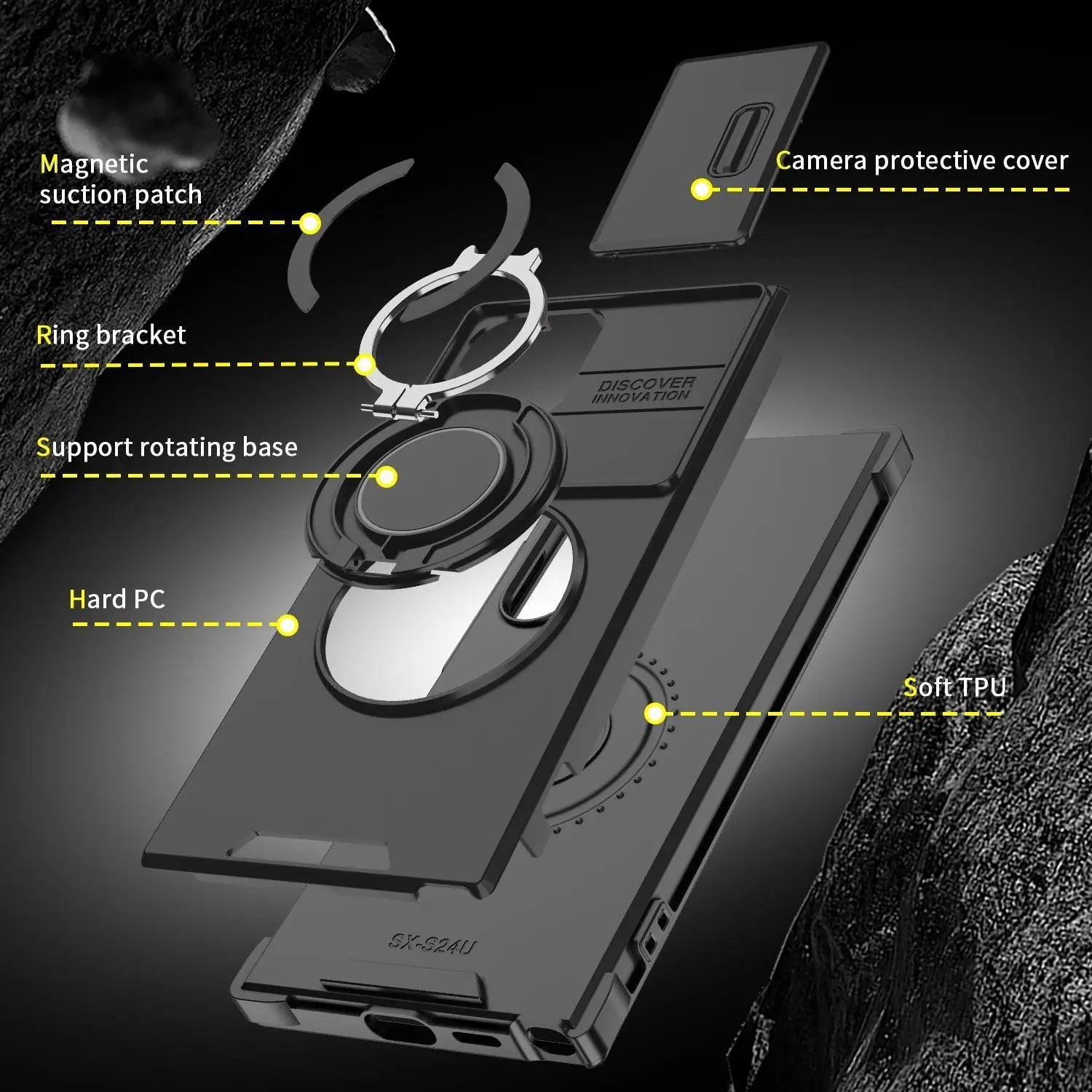 OREKROY Shockproof Magnetic Case with Slide Camera Lens Protector For Samsung Galaxy