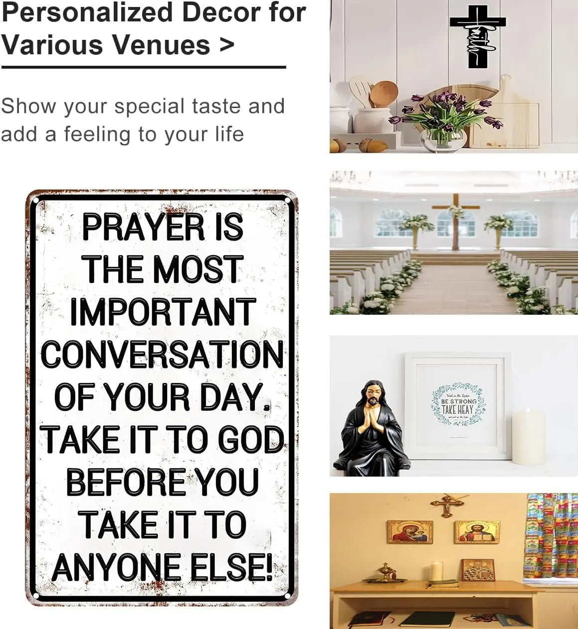 Christian Gifts for Men Women Prayer Is The Most Important Conversation of Your Day Vintage aluminum Sign Religious Metal Wall Art for Home Church Prayer Room Office Chapel Decor 8x12 Inch christian wall decor christian wall art religious wall art