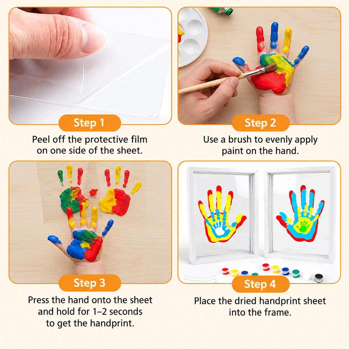 DIY Family Handprint Keepsake Frame Kit for 4, Layered Handprint & Pet Paw Print Memory Frame with 6 Non-Toxic Paints, Thanksgiving Christmas Mother’s Day Father’s Day & Anniversary Gift