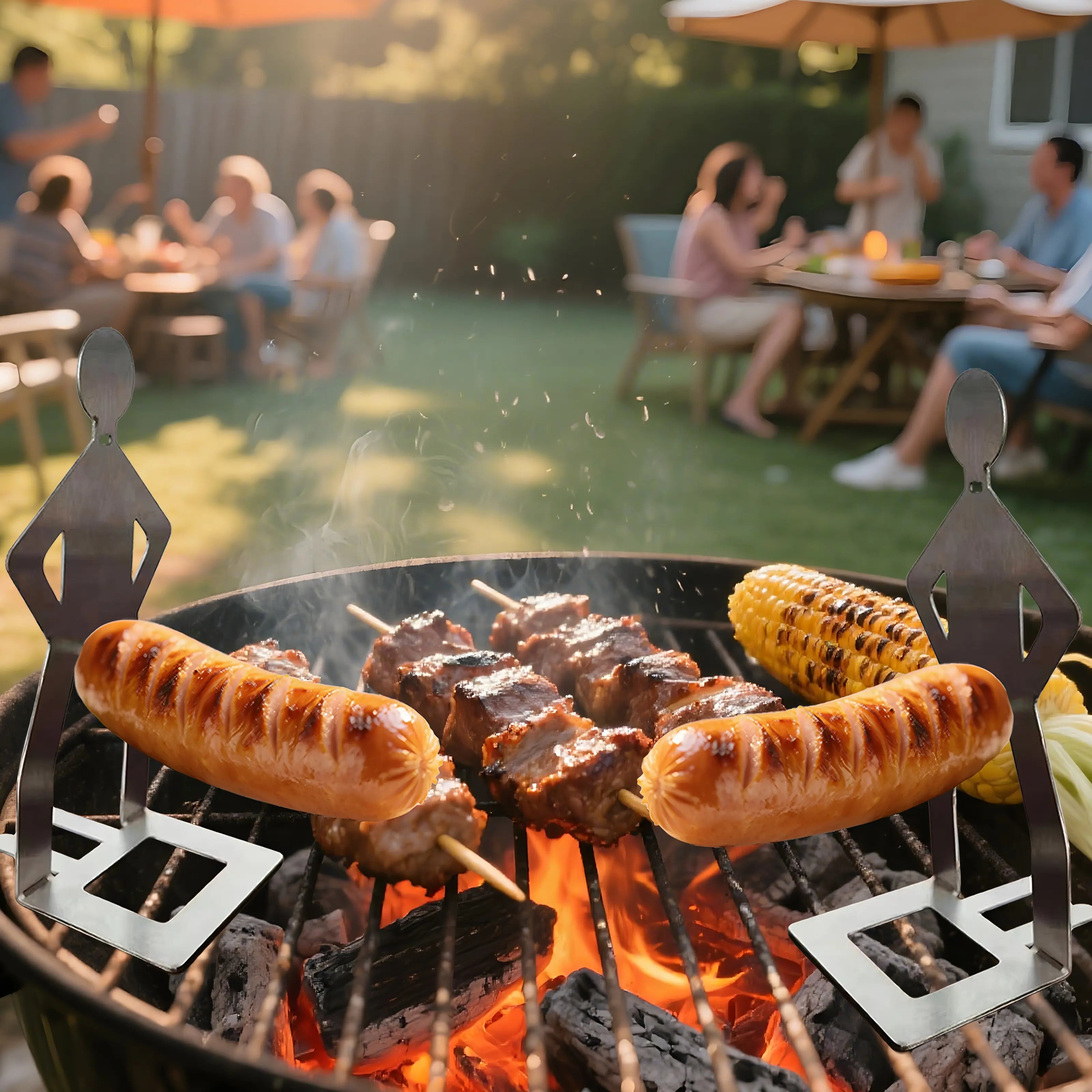 2PCS Funny Man Hot Dog Roaster: Portable Stainless Steel BBQ Rack
