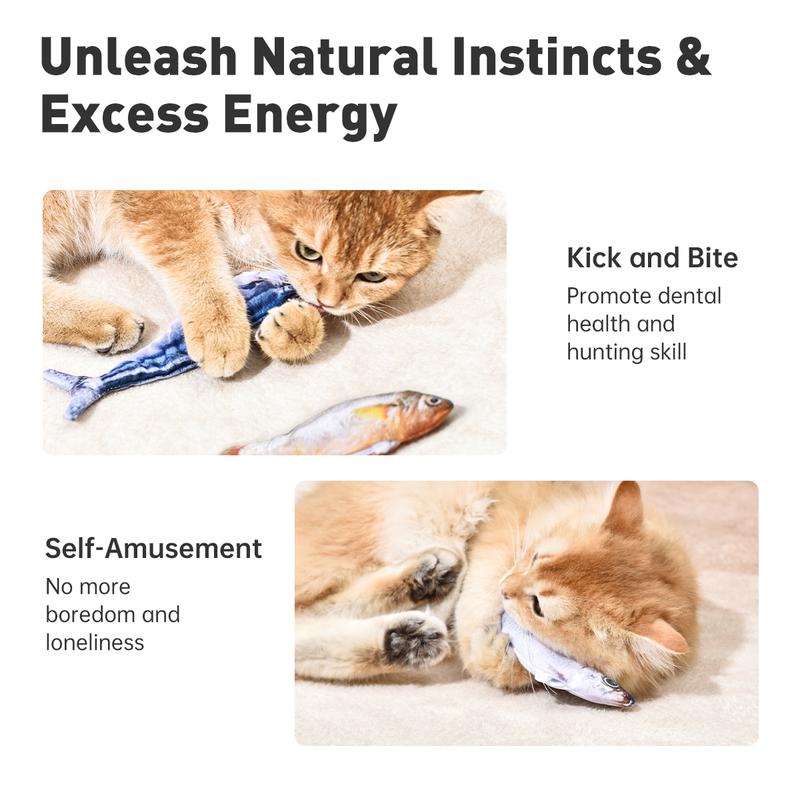 Interactive Tap-Activated Flapping Cat Toys - 3 Realistic Motion Sensor Fish with Catnip
