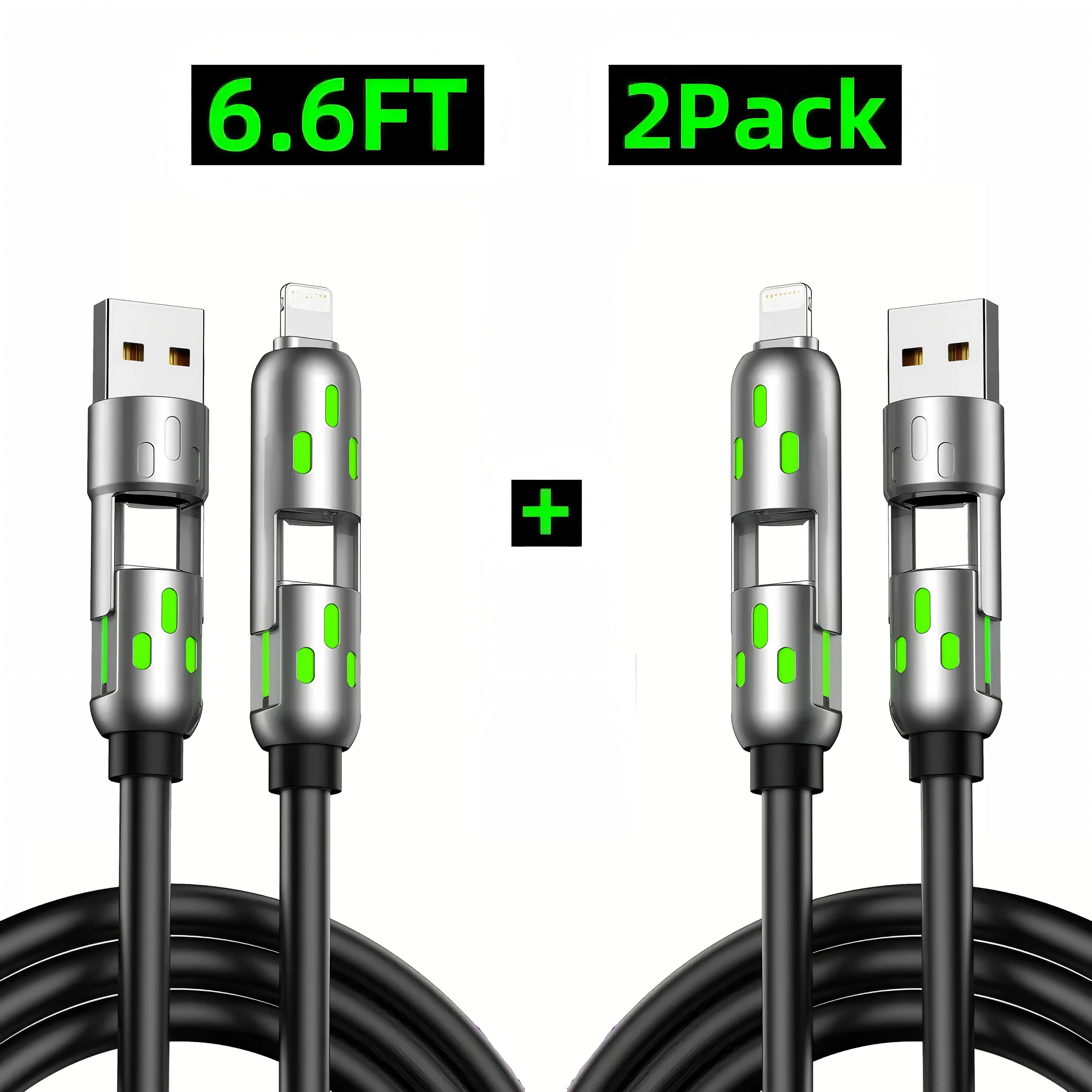 6.6FT 4-in-1 USB-C Cable, PD Fast Charging, Data Sync, EXAVON USB-A, Type-C, Lightning,  Aluminum, Compatible