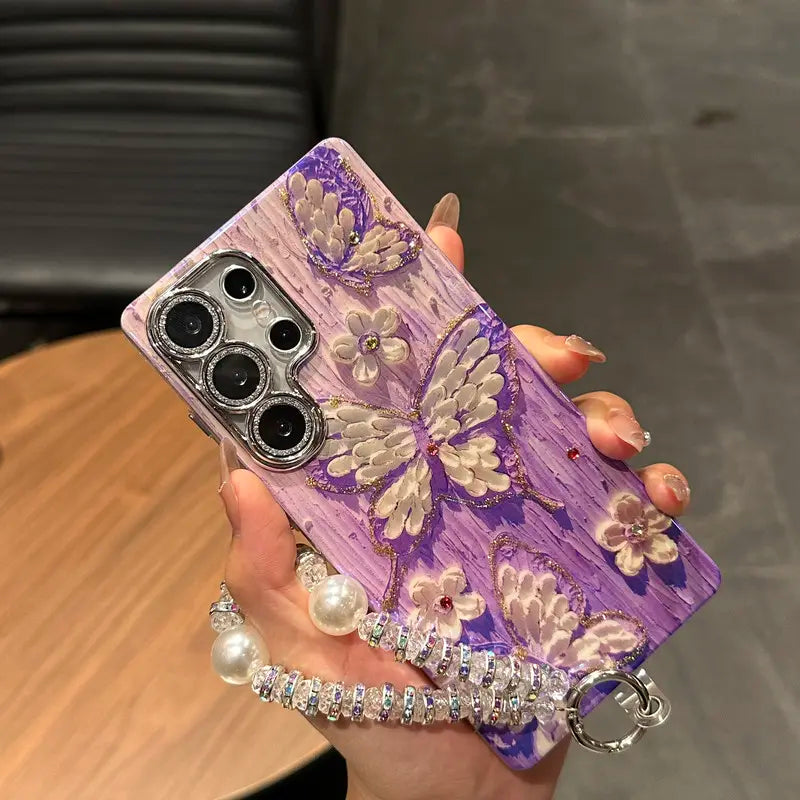 Purple butterfly phone case suitable