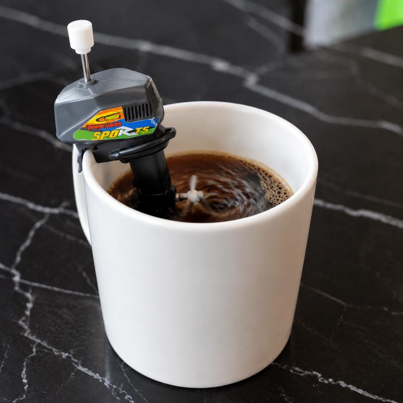 Wind-Up Outboard Mini Boat Motor Coffee Mixer Novelty Beverage Stirrer for Cups, Mugs, & Glasses, Unique Drink Mixing Gadget Toy, Perfect Stocking Stuffer or Holiday Gift
