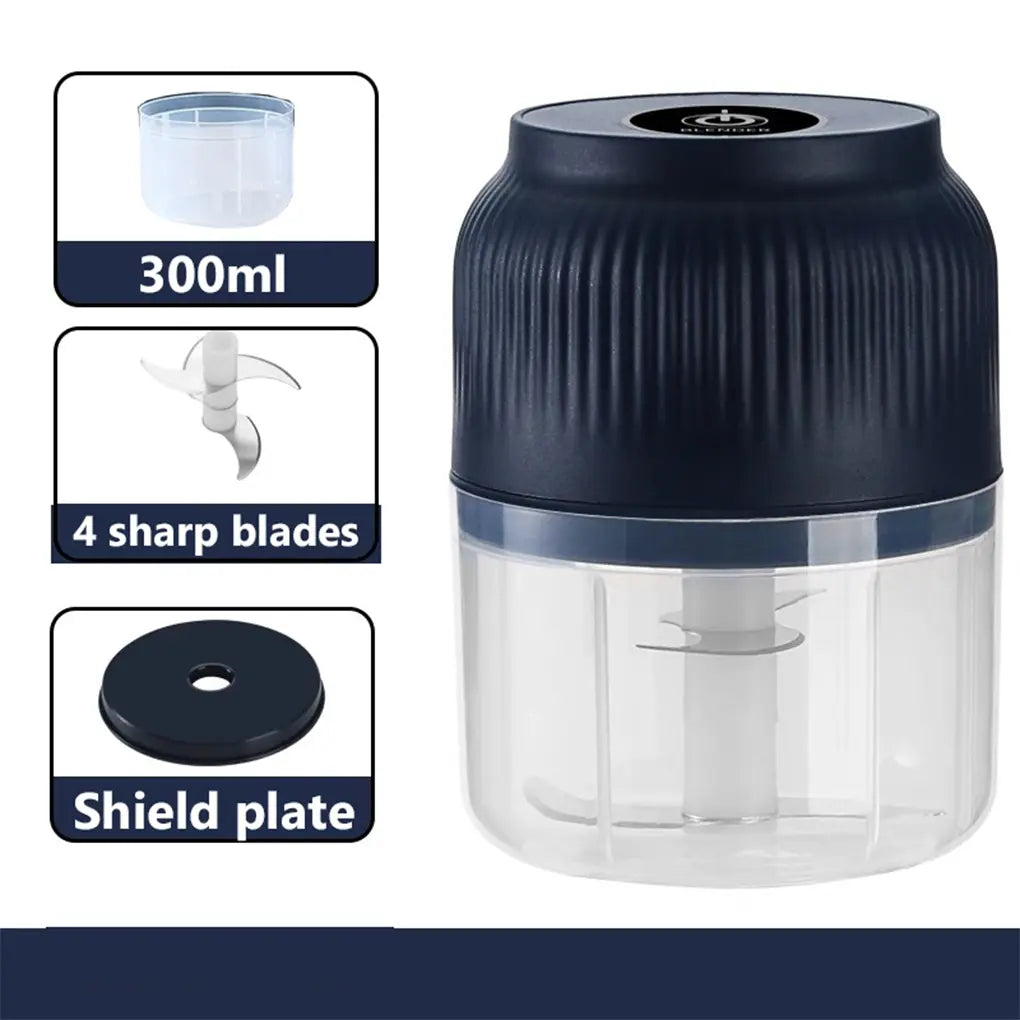 300ML Mini Electric Food Grinder with 4 Blades for Garlic, Chili, and Meat