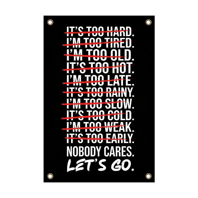 【Black Friday】Nobody Cares Let's Go Gym Motivation, Bold Black, White & Red Typography Design, 2D Single-Sided Polyester Flag with 4 Metal Grommets, Wall Decor Flag for Home Gym, Fitness Room & Dorm Wall