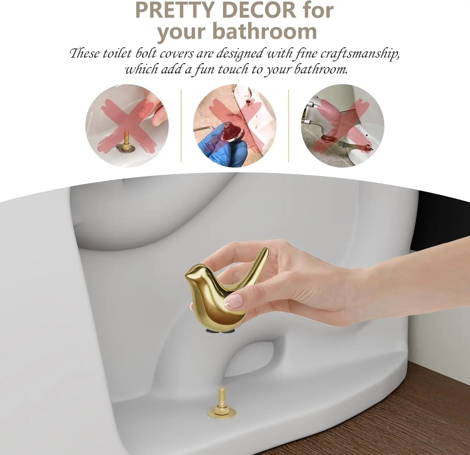2-Pack Decorative Ceramic Bird Toilet Bolt Covers, Cute Screw Caps