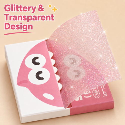 12 Boxes of Glittery Transparent Pull-Out Sticky Notes (960 Sheets Total) – Sparkly Office Stationery with Strong Adhesion, No Residue, Reusable Up to 50 Times per Sheet