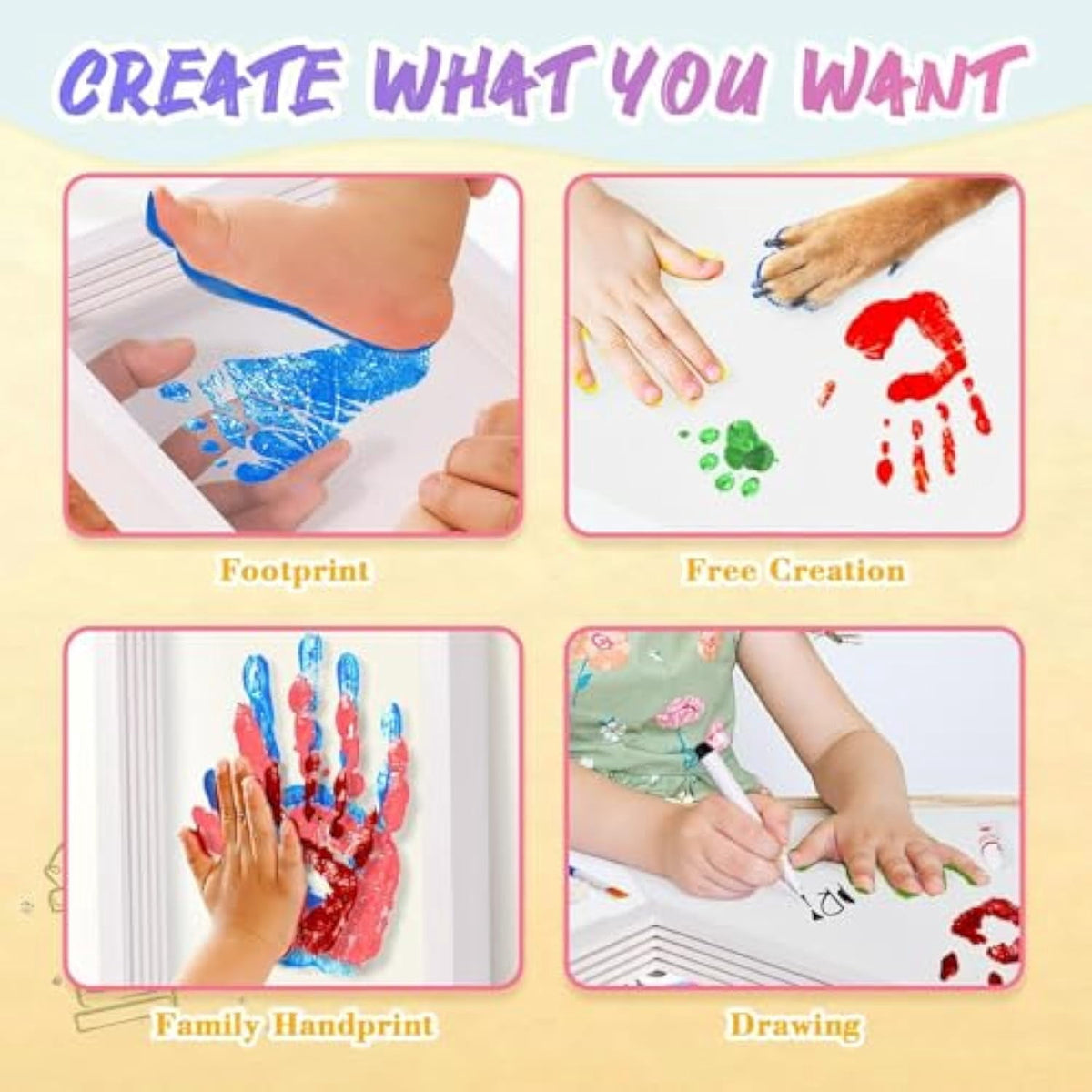 Layered Family Handprint Keepsake Kit for Families & Pets with 4 Acrylic Panels & Shadow Box Frame