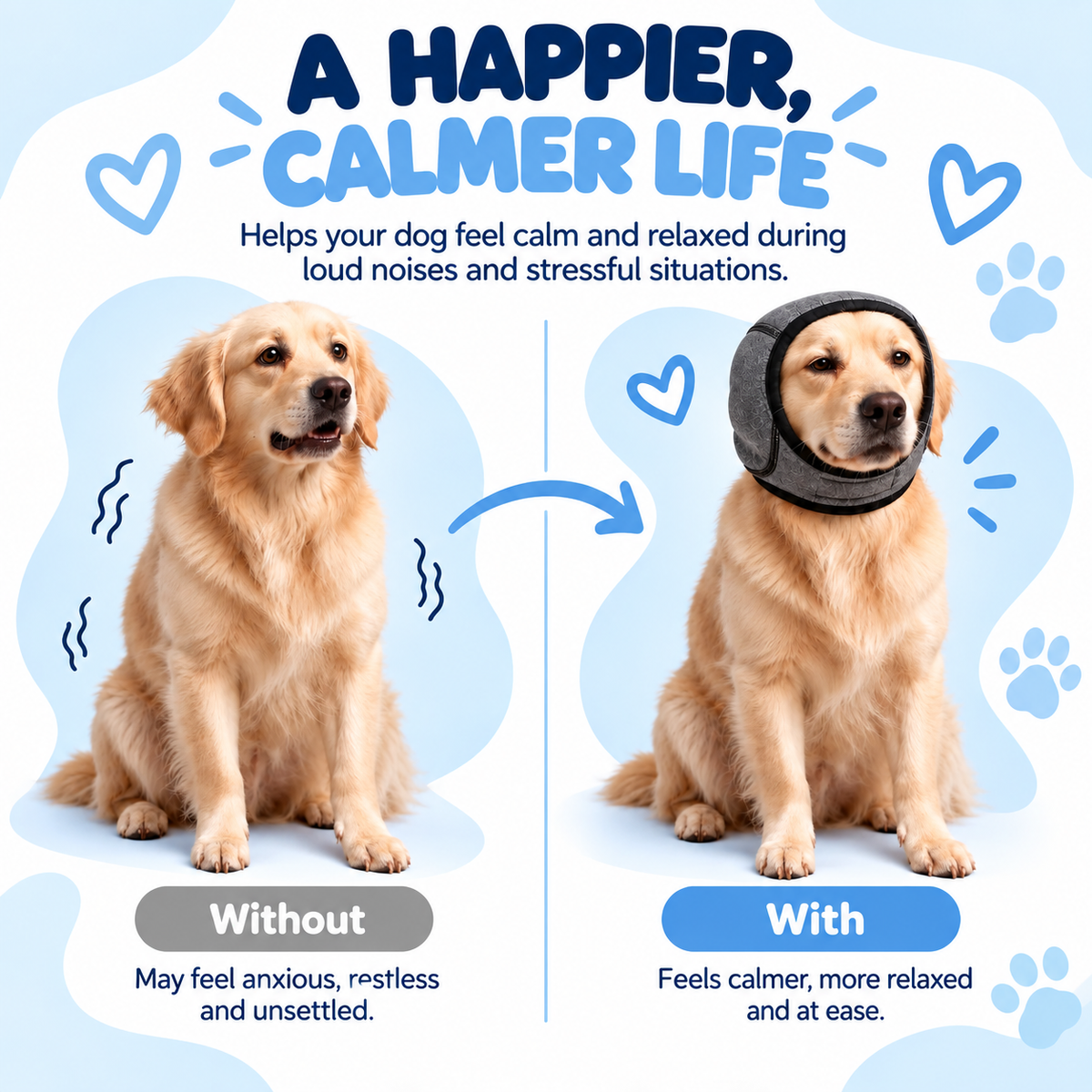 Soft Dog Noise-Reducing Ear Cover, Adjustable Calming Hood for Fireworks, Thunder & Grooming, Flexible Ear Wrap with Hook-and-Loop Closure for Small Medium Large Dogs