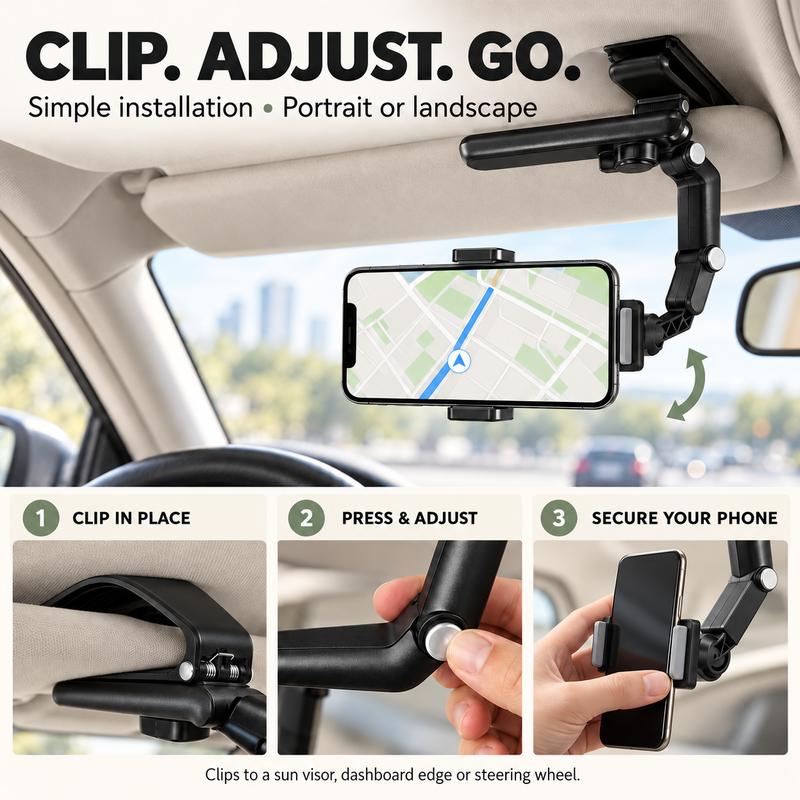 Foldable Car Sun Visor Phone Holder – 360° Adjustable Mount