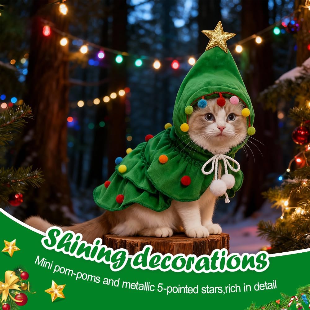 Christmas Tree Pet Cloak Costume – Hooded Holiday Outfit for Cats & Small Dogs