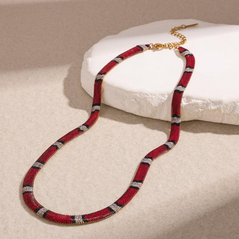 Snake Print Metal Statement Necklace for Women