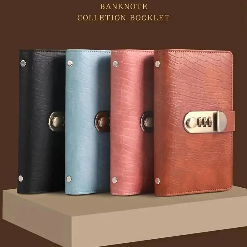 100-Pocket Banknote Collection Album with Combination Lock, Currency Binder with Clear Sleeves