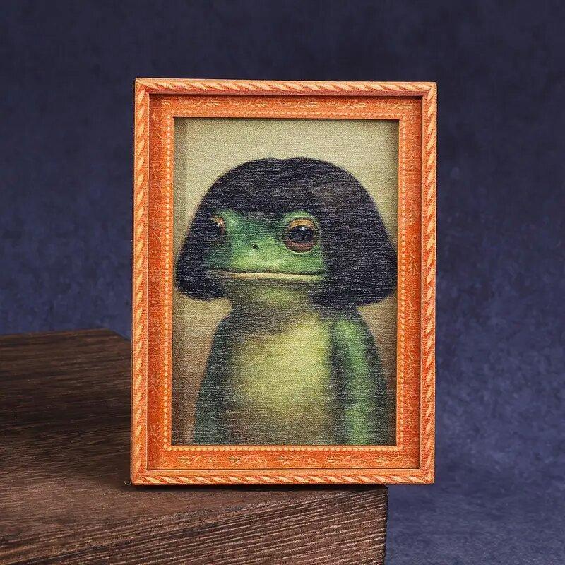 1pc Funny Frog Magnet - Mini Fridge Magnet with Green Frog & Haircut, Modern Kitchen Decor, Durable Wood Construction for Refrigerator, Fridge