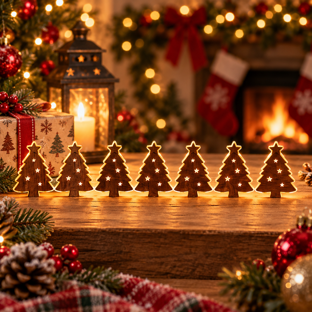 7-Piece Christmas Light-Up Wall Decorations, Battery-Operated Warm LED Holiday Decor with Self-Adhesive Pads, Festive Indoor Christmas Decorations