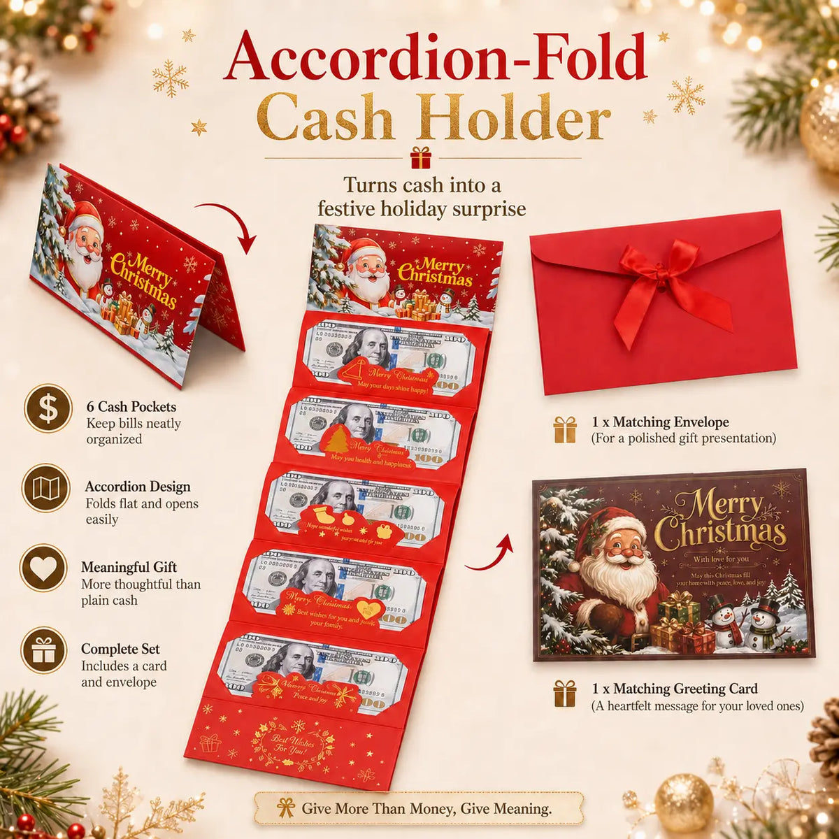Christmas Money Envelope with 6 Slots – 2PCS/4PCS Folding Cash Gift Holders