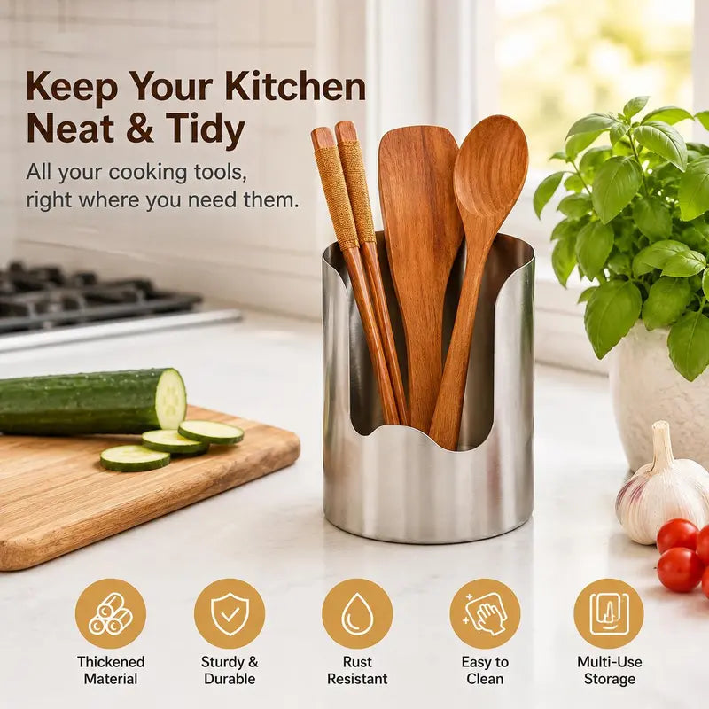 Stainless Steel Utensil Holder, Rust-Resistant Kitchen Organizer for Spatulas, Spoons & Chopsticks, Multi-Purpose Countertop Storage