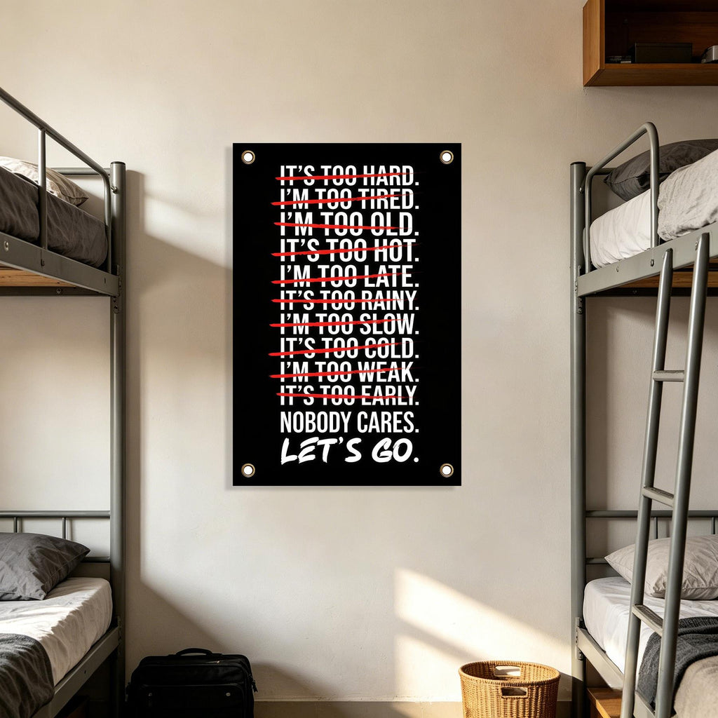 【Black Friday】Nobody Cares Let's Go Gym Motivation, Bold Black, White & Red Typography Design, 2D Single-Sided Polyester Flag with 4 Metal Grommets, Wall Decor Flag for Home Gym, Fitness Room & Dorm Wall