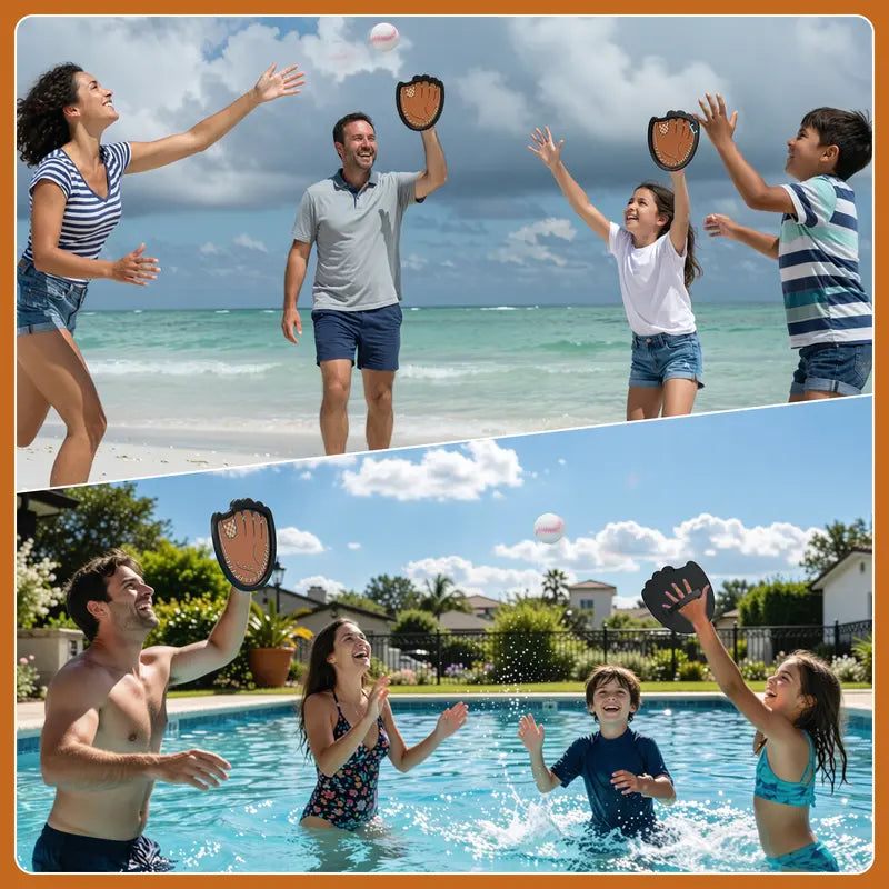 Velcro Ball and Catch Ball Set, Outdoor Games for Kids, Baseball & Football Glove, Beach Yard Camping Toys  (2 Paddles & 3 Balls) Family Backyard Games Summervibes