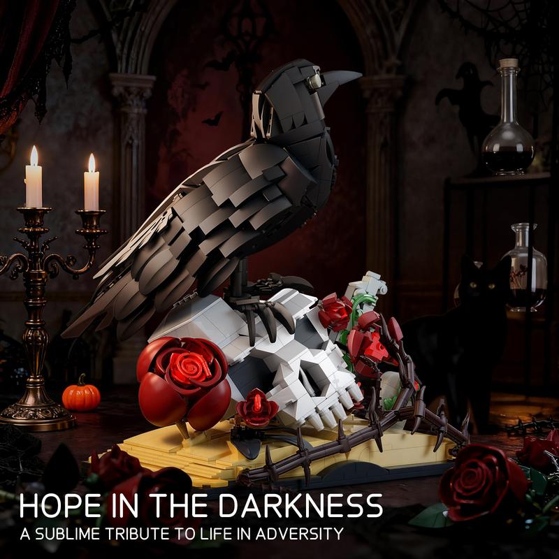 BUILDIFY Gothic Raven & Skull Art Building Set 758 PCS with Crow Skulls Roses & Books Dark Botanical Art Block Kit Compatible with Lego Perfect Gift for Gothic Fans & Brick Collectors