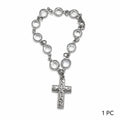 Faith-Inspired Crystal Cross Car Steering Wheel Charm, Silver Tone Beaded Hanging Ornament, Spiritual Blessing Symbol Auto Interior Decor, Meaningful Gift for Drivers