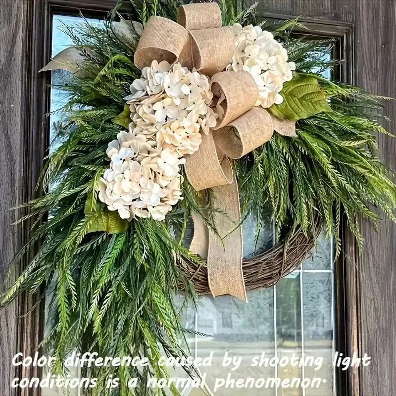 Rustic Bohemian Wreath (double-Sided Door Hanging) with Linen Bow & Greenery