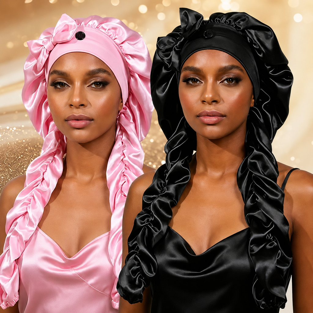 Extra Long Sleep Bonnet for Long Hair, Adjustable Satin Hair Bonnet for Braids, Dreadlocks, Curls & Natural Hair