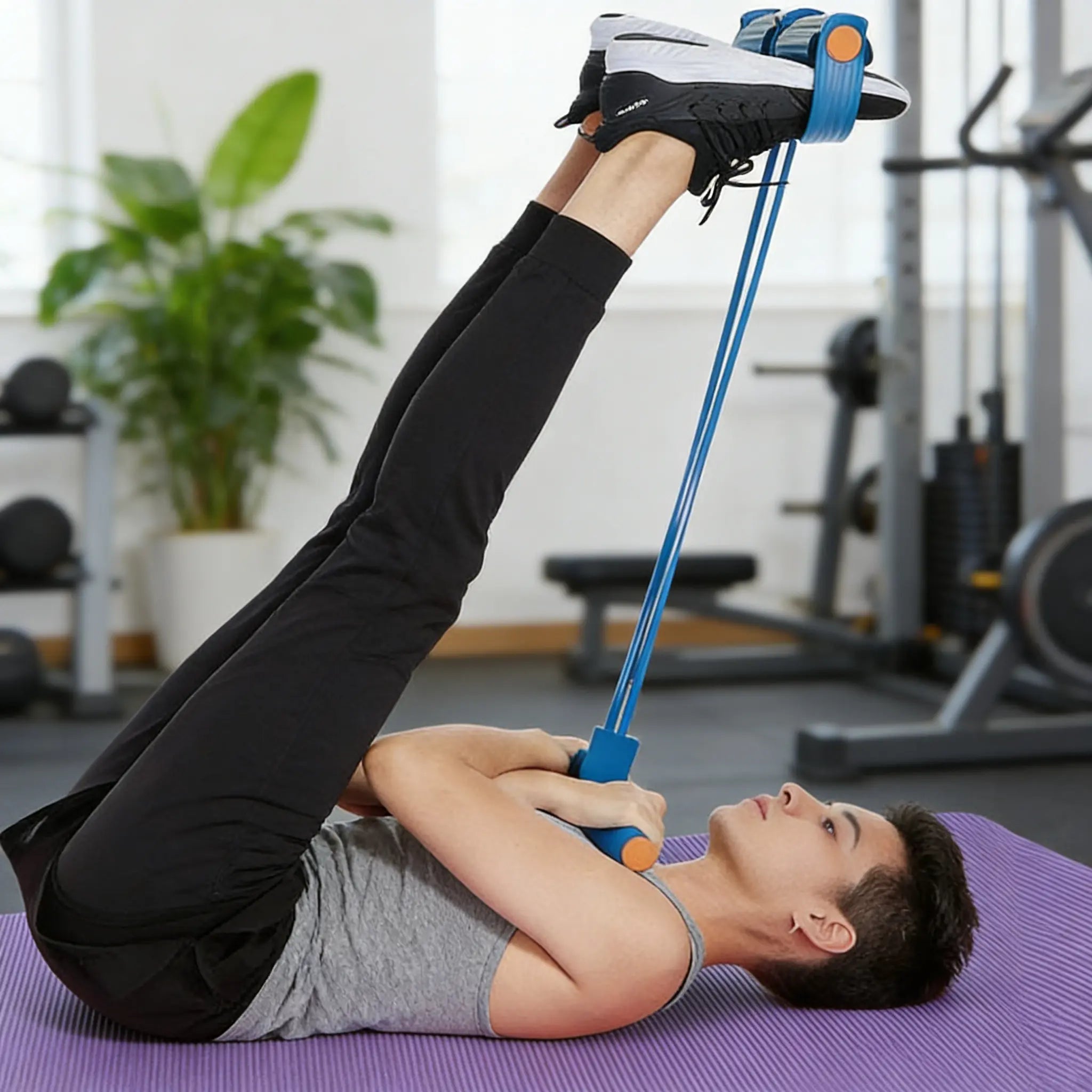 Multifunctional tension rope, 4-tube elastic yoga pedal tension belt, natural latex tension rope fitness equipment
