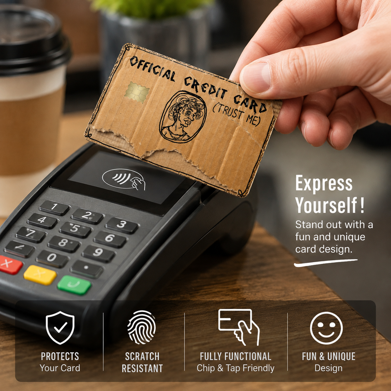 10 Pack Funny Credit Card Skins, Weird Cardboard “Trust Me” Design, Novelty Debit & Credit Card Sticker Covers