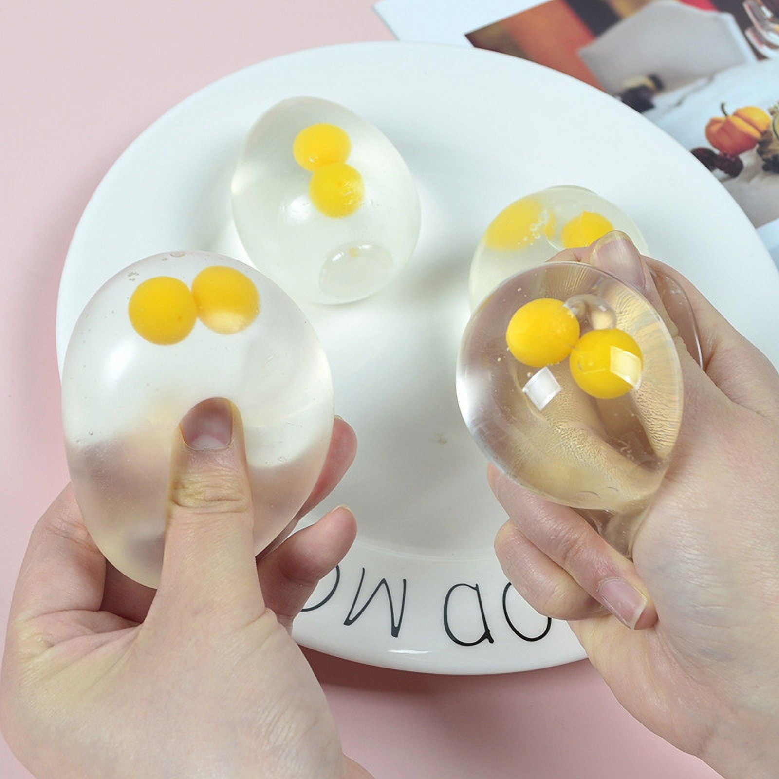 3 Pack Double Yolk Egg Squishy Stress Relief Toys, Transparent Food Shaped Fidget Toys, Slow Rebound Egg Squeeze Toys for Anxiety Relief, Desk Toys, Sensory Play Gifts