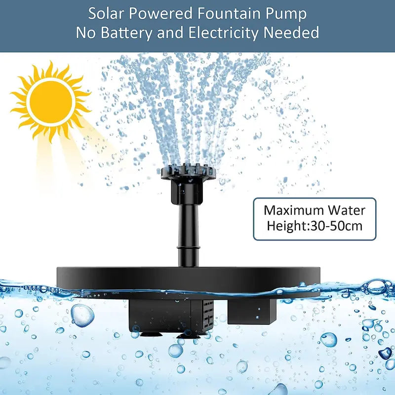 Solar Fountain, Solar Powered Bird Bath Fountain Pump， 1.5W Solar Panel Kit Water Pump, Outdoor Watering Submersible Pump for Pond, Pool, Garden, Fish Tank